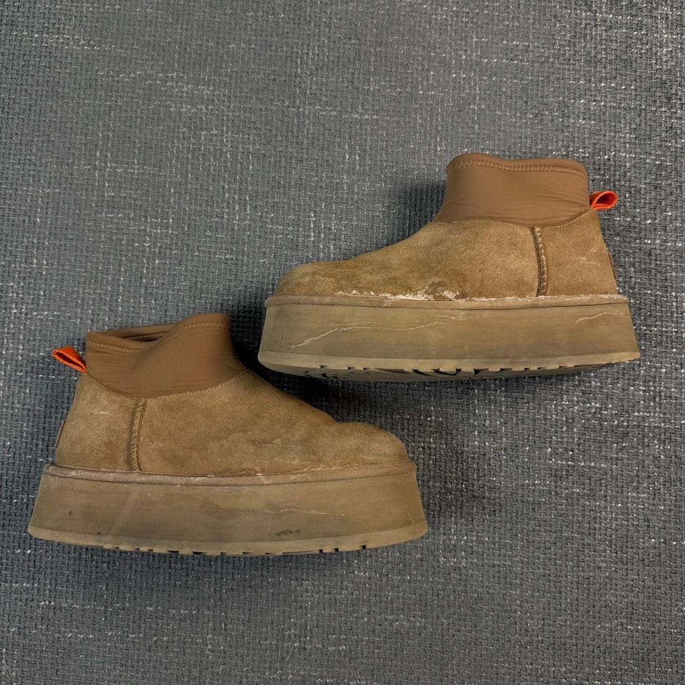 UGG Classic Ultra Mini Platform Boots Womens 7 Chestnut Suede Orange Tab Chunky